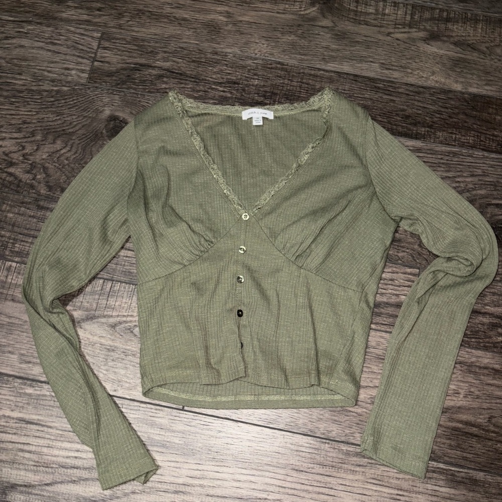 Olive Green Long Sleeve Women's Top Medium